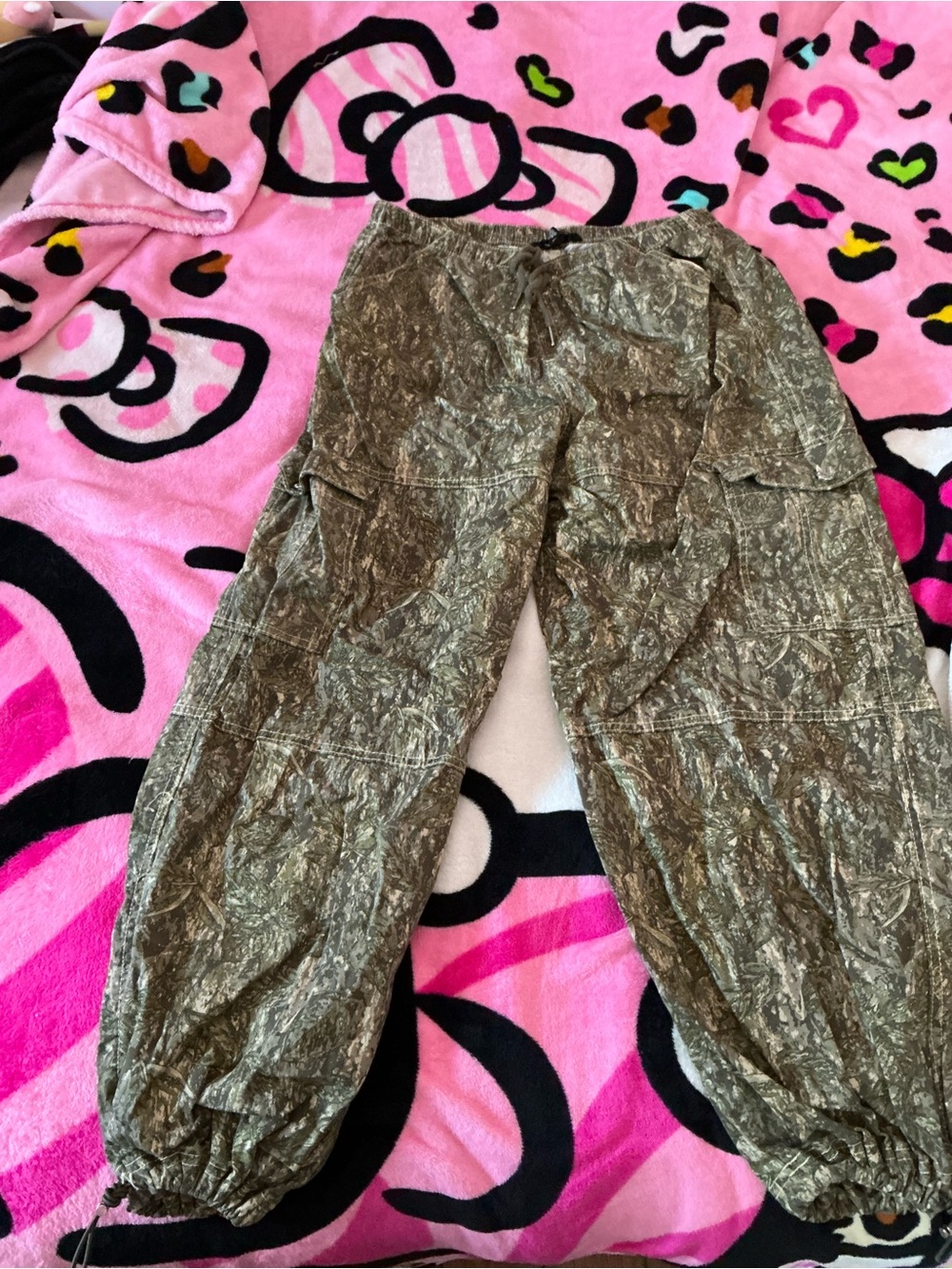 Almost Famous Olive Green Camouflage Cargo Pants with drawstring